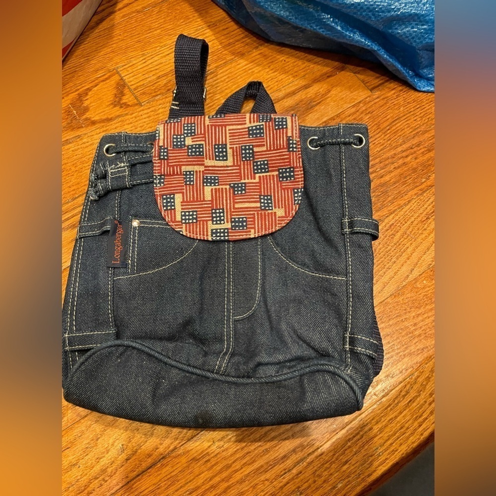 Longaberger Girls Denim Lined Backpack/Purse/ Zip, Pockets, And Straps